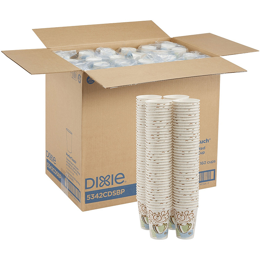Dixie PerfecTouch 12 oz Insulated Paper Hot Coffee Cups by GP Pro (DXE5342CDSBP)