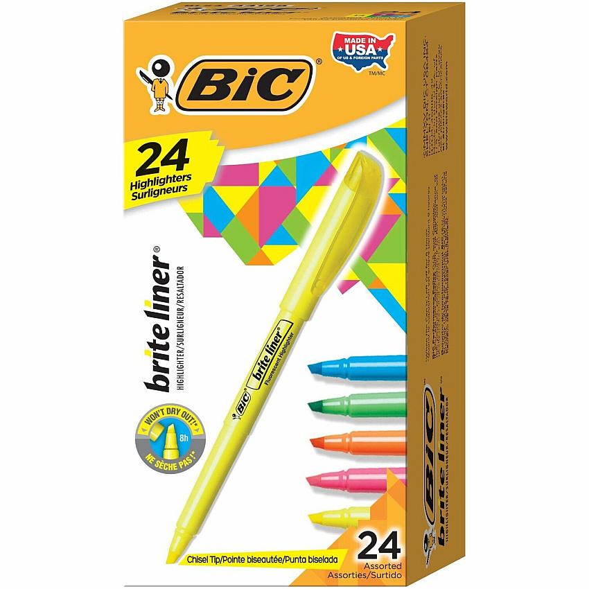 BIC Brite Liner Highlighter, Assorted, 24 Pack (BICBL241AST)
