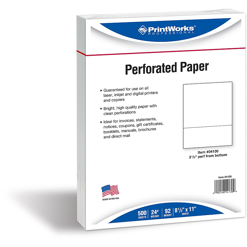 PrintWorks Professional Pre-Perforated Paper for Invoices, Statements, Gift Certificates & More (PRB04130)