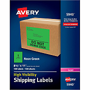 Avery Neon Shipping Labels, 8-1/2" x 11" , 100 Labels (AVE5940)