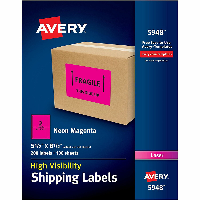 Avery Neon Shipping Labels, 5-1/2" x 8-1/2" , 200 Labels (AVE5948)