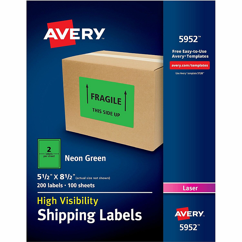 Avery Neon Shipping Labels, 5-1/2" x 8-1/2" , 200 Labels (AVE5952)
