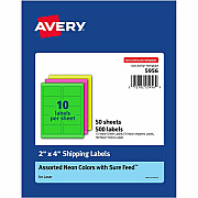 Avery 2"x 4" Neon Shipping Labels with Sure Feed, 500 Labels (AVE5956)
