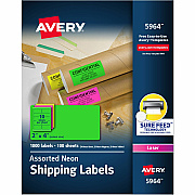Avery 2"x 4" Neon Shipping Labels with Sure Feed, 1,000 Labels (AVE5964)