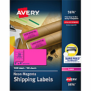 Avery 2" x 4" Neon Shipping Labels with Sure Feed, 1,000 Labels (AVE5974)