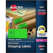 Avery 2"x 4" Neon Shipping Labels with Sure Feed, 1,000 Labels (AVE5976)