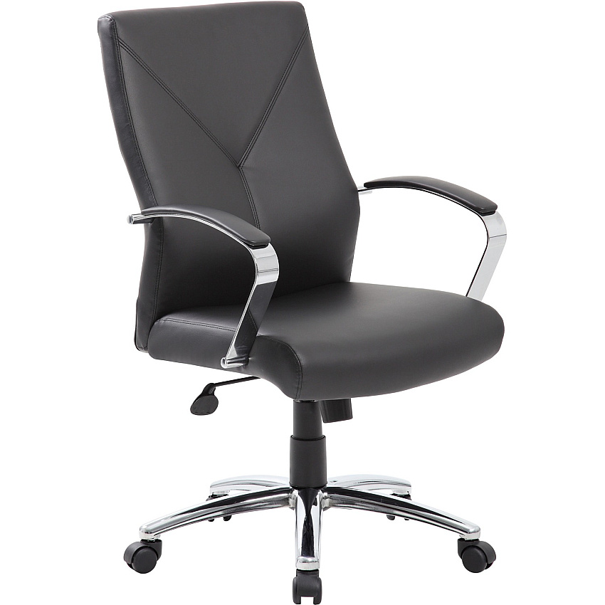 BOSS Leatherplus Executive Chair with Chrome Accent (B10101BK)
