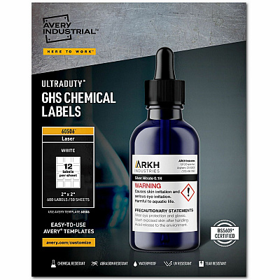 Avery UltraDuty GHS Chemical Labels 2" x 2" , Permanent Adhesive, for Laser Printers (AVE60506)