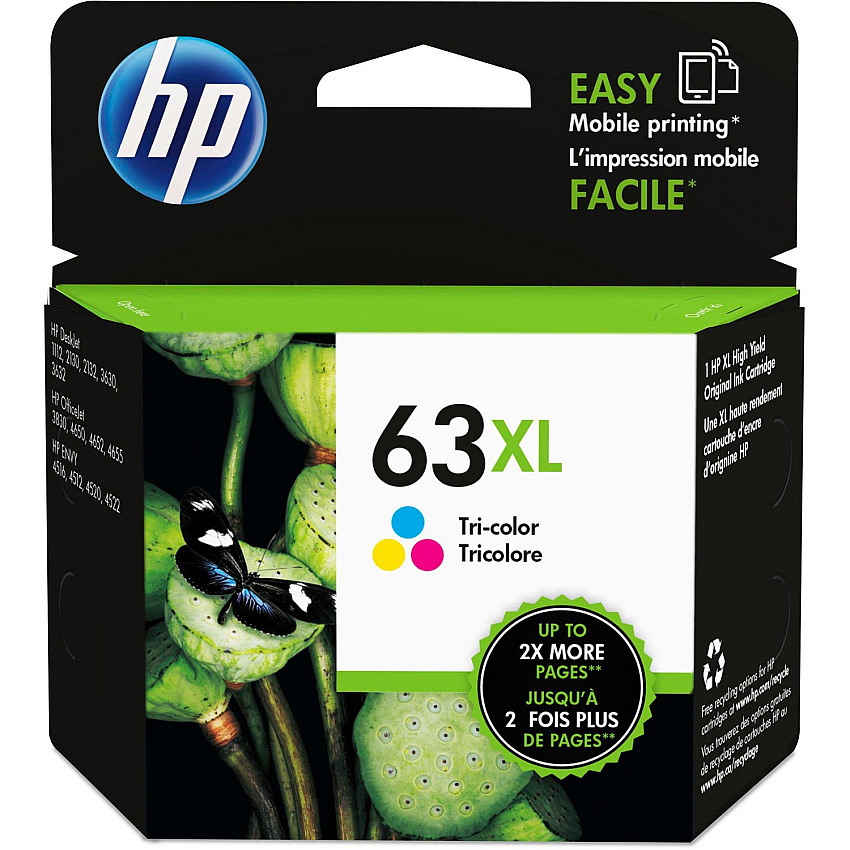 HP 63XL Original High Yield Inkjet Ink Cartridge - Tri-color - 1 Pack (HEWF6U63AN)