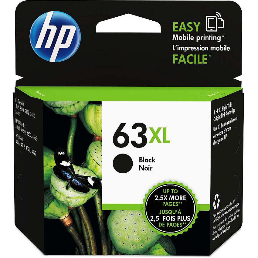 HP 63XL Original High Yield Inkjet Ink Cartridge - Black - 1 Each (HEWF6U64AN)