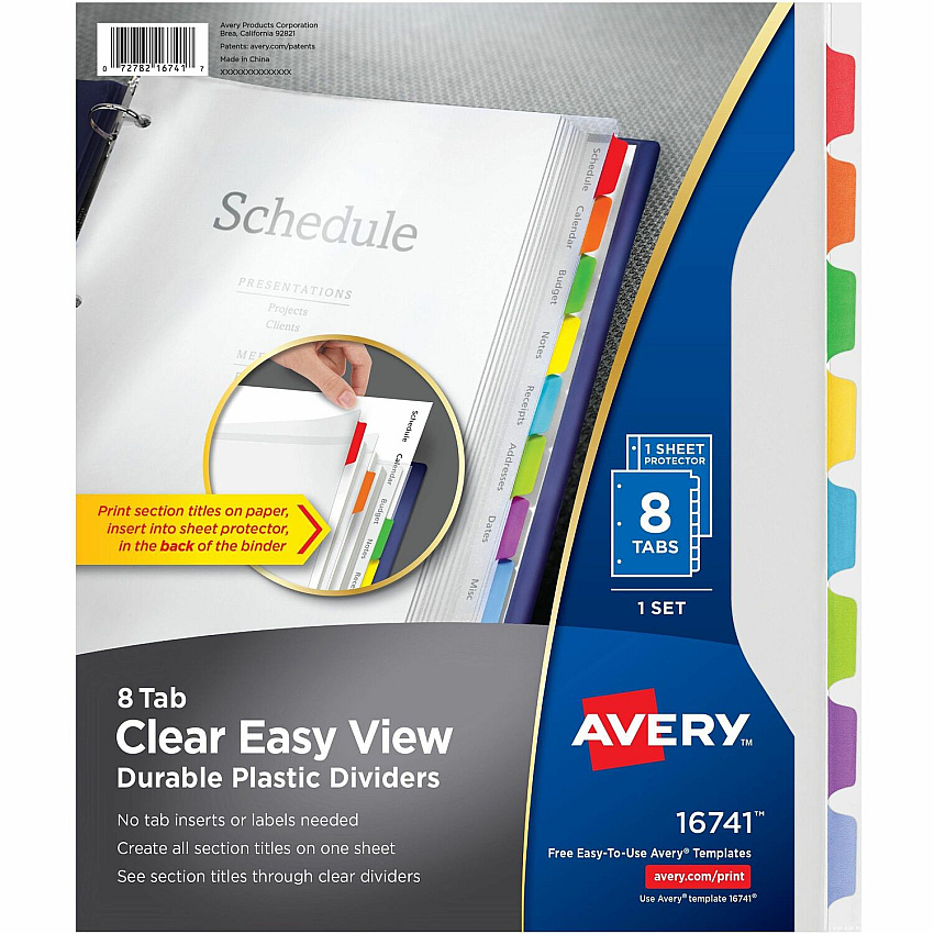 Avery Clear Easy View Durable Plastic Dividers 8 tabs, 1 set (AVE16741)