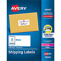 Avery Shipping Labels, Sure Feed, 2"x4" , 2500 Glossy Labels (AVE95945)
