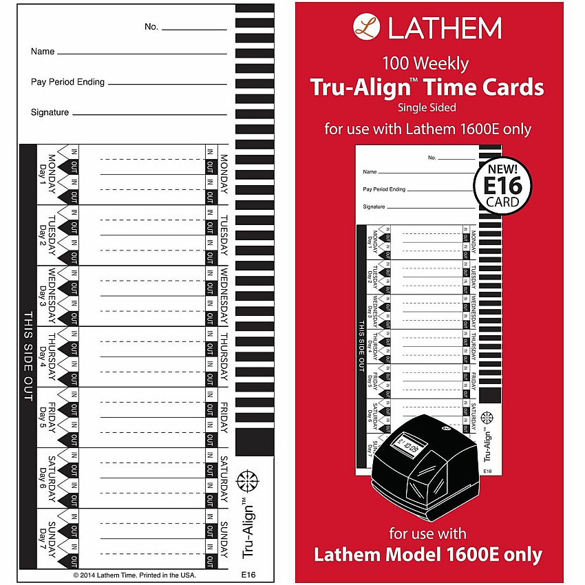 Lathem E16 Tru-Align Time Cards (LTHE16100)