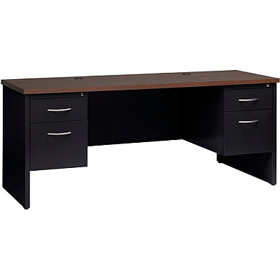 Lorell Walnut Laminate Commercial Steel Double-pedestal Credenza - 2-Drawer (LLR79157)