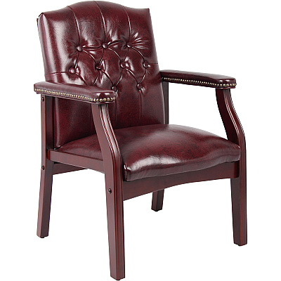 BOSS Traditional Oxblood Vinyl Guest Chair with Mahogany Finish (B959BY)