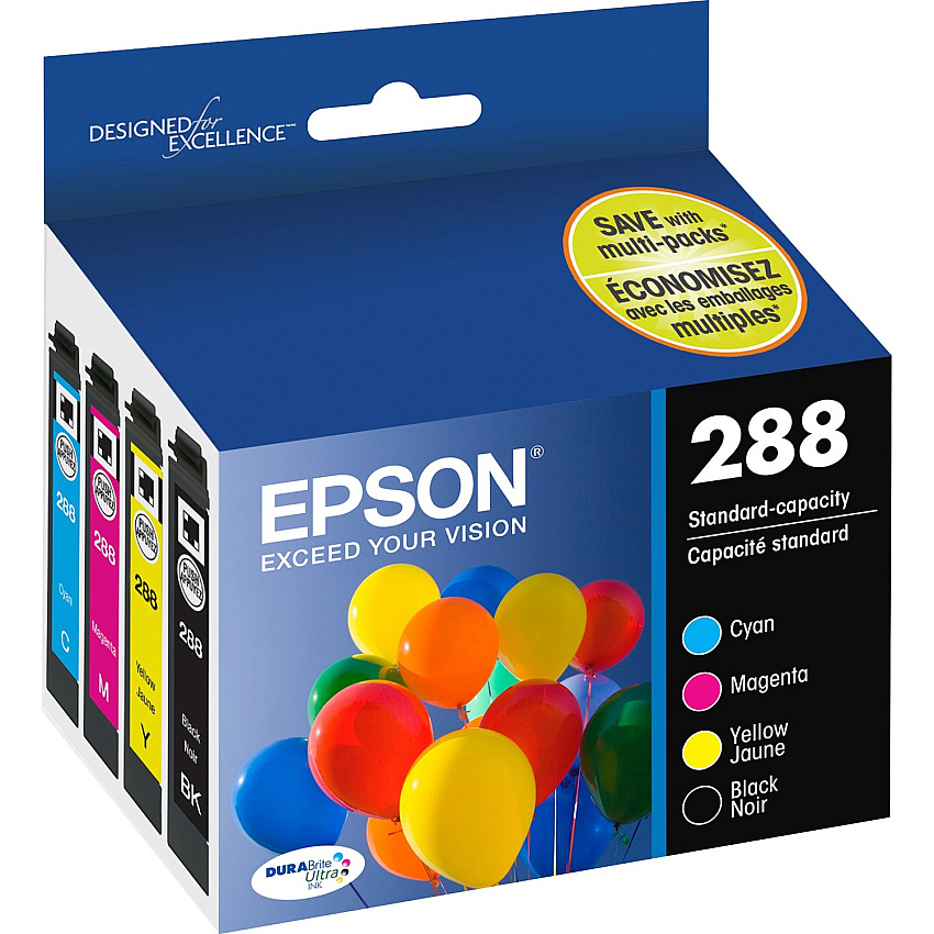 Epson DURABrite Ultra 288 Original Standard Yield Inkjet Ink Cartridge - Pigment Black, Pigment Cyan, Pigment Magenta, Pigment Yellow - 4 / Pack (EPST288120BCS)