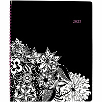 Cambridge FloraDoodle Premium Weekly Monthly Appointment Book, Black, White, Large (589905)