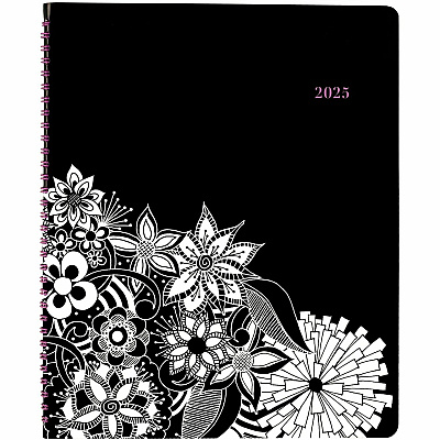 Cambridge FloraDoodle Premium Weekly Monthly Appointment Book, Black, White, Large (589905)