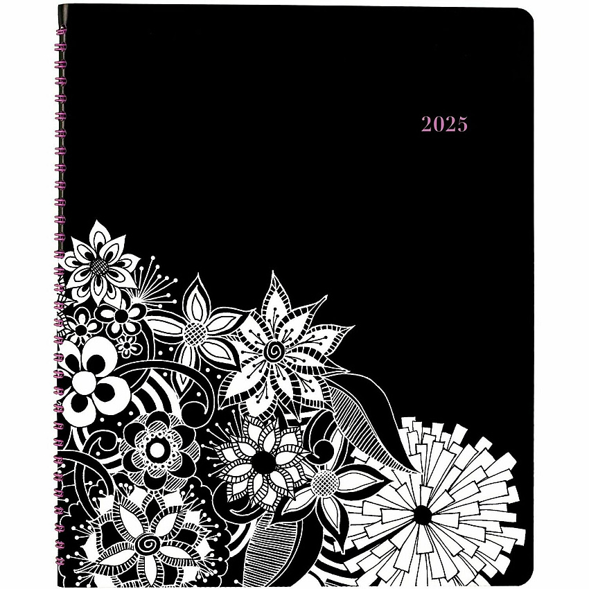 Cambridge FloraDoodle Premium Weekly Monthly Appointment Book, Black, White, Large (589905)