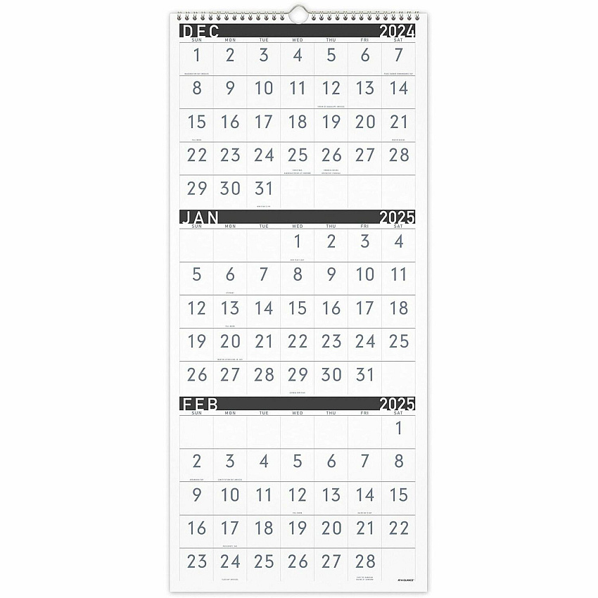 AT-A-GLANCE Three-Month Reference Wall Calendar, Contemporary Artwork/Formatting, 12 x 27, White Sheets, 15-Month: Dec 2025 to Feb 2027 (PM11X28)