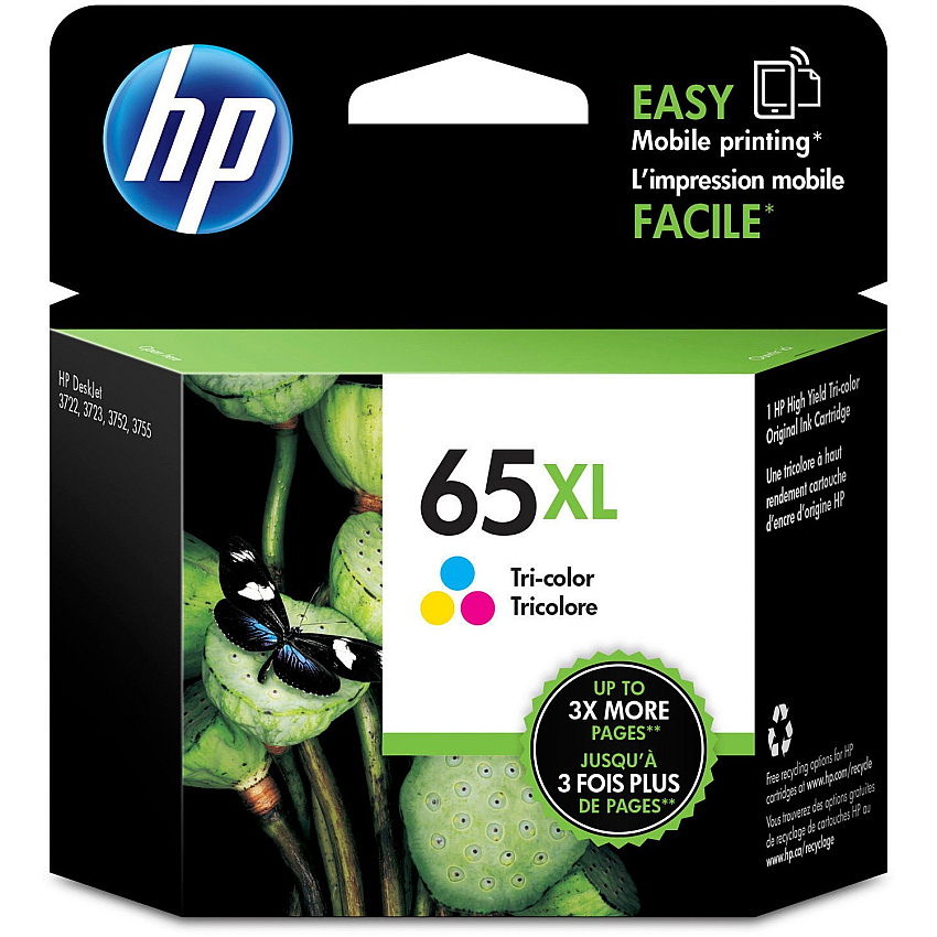 HP 65XL (HEWN9K03AN) Original High Yield Inkjet Ink Cartridge - Tri-color - 1 Each