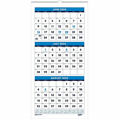 House of Doolittle Academic Year Recycled Three-Month Format Wall Calendar, Vertical: 8 x 17, White Sheets, 14-Month: June 2025 to July 2026 (3645)