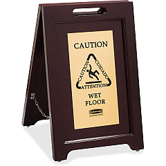 Rubbermaid Commercial Brass Plaque Wooden Caution Sign (RCP1867507)