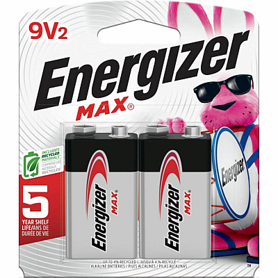 Energizer 9-Volt MAX Alkaline Batteries, 2-Packs (EVE522BP2CT)