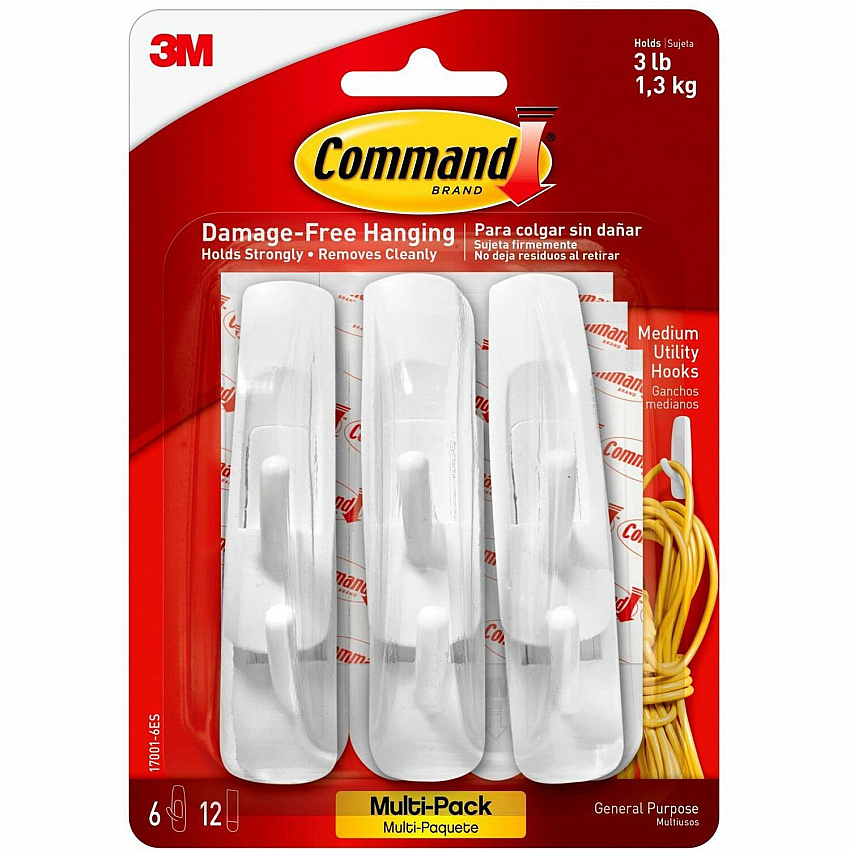 Command Medium Utility Hooks with Adhesive Strips (MMM170016ES)