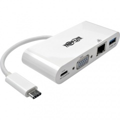 Tripp Lite USB C to VGA Multiport Video Adapter Converter w/ USB-A Hub, USB-C PD Charging Port & Gigabit Ethernet Port, Thunderbolt 3 Compatible, USB Type C to VGA, USB-C, USB Type-C (U44406NVGUC)
