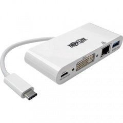 Tripp Lite USB C to DVI Multiport Video Adapter Converter w/ USB-A Hub, USB-C PD Charging, Gigabit Ethernet Port , Thunderbolt 3 Compatible, USB Type C to DVI, USB Type-C (U44406NDGUC)