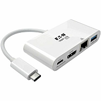 Eaton Tripp Lite Series USB-C Multiport Adapter - HDMI, USB 3.x (5Gbps) Hub Port, Gigabit Ethernet, 60W PD Charging, HDCP, White (U44406NHGUC)