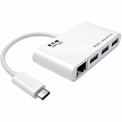 Eaton Tripp Lite Series 3-Port USB 3.x (5Gbps) Hub with LAN Port, USB-C to 3x USB-A Ports and Gigabit Ethernet, White (U4600033AG)