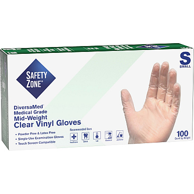 Safety Zone Powder Free Clear Vinyl Gloves (SZNGVEPSM1C)