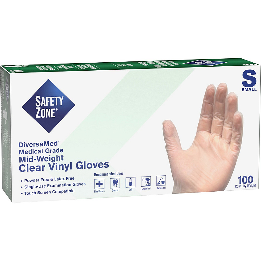 Safety Zone Powder Free Clear Vinyl Gloves (SZNGVEPSM1C)