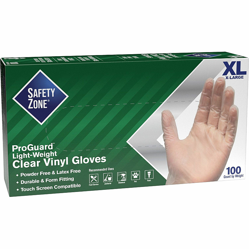 Safety Zone Powder Free Clear Vinyl Gloves (SZNGVP9XLHH)
