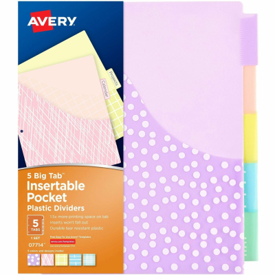 Avery Big Tab Pocket Plastic Insertable Dividers - Fashion Designs (07714)