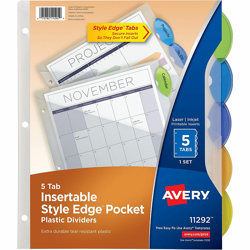 Avery Insertble Style Edge Plastic Pocket Dividers (AVE11292)