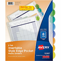 Avery Insertable Style Edge Plastic Dividers with Pockets, 8-tab (AVE11293)