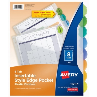 Avery Insertable Style Edge Plastic Dividers with Pockets, 8-tab (11293)