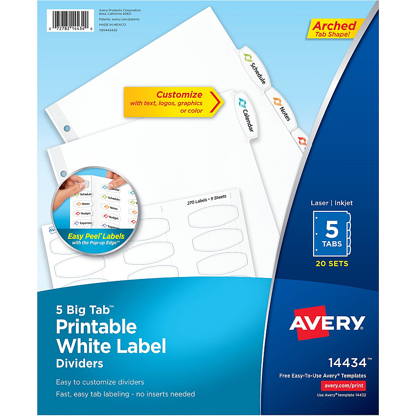 Avery Big Tab Printable White Label Dividers (AVE14434)