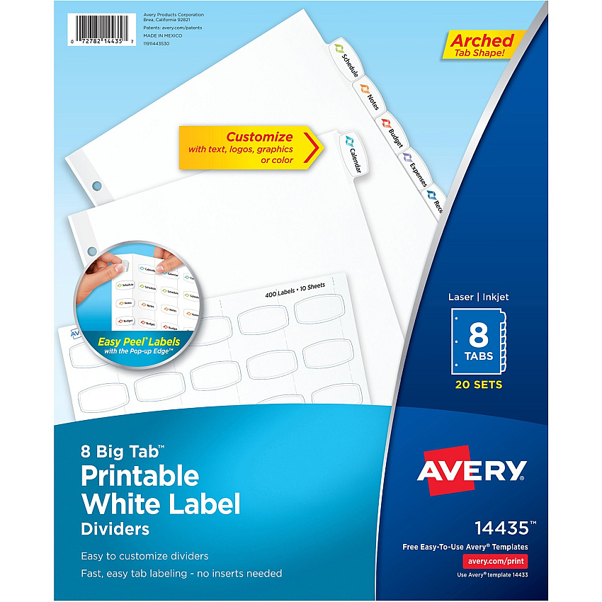 Avery Big Tab Printable White Label Dividers (AVE14435)
