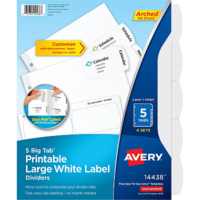 Avery Big Tab Printable Large White Label Dividers (AVE14438)