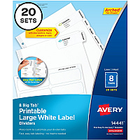 Avery Big Tab Printable Large White Dividers with Easy Peel, 8 Tabs (AVE14441)
