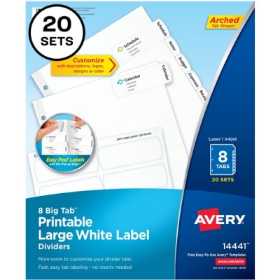 Avery Big Tab Printable Large White Dividers with Easy Peel, 8 Tabs (14441)