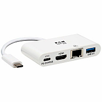 Eaton Tripp Lite Series USB-C Multiport Adapter - 4K HDMI, USB 3.x (5Gbps) Hub Port, GbE, 60W PD Charging, HDCP, White (U44406NH4GUC)