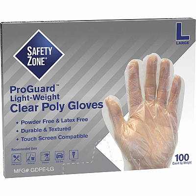 Safety Zone Clear Powder Free Polyethylene Gloves (SZNGDPELG)