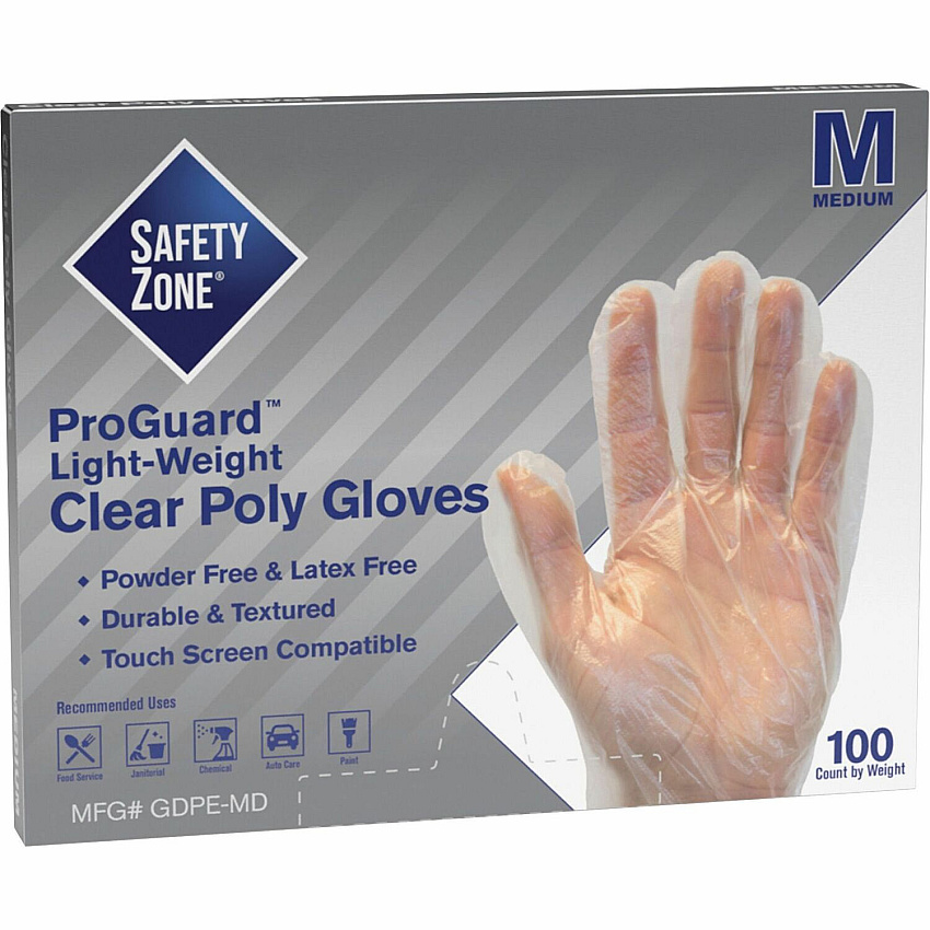 Safety Zone Clear Powder Free Polyethylene Gloves (SZNGDPEMD)