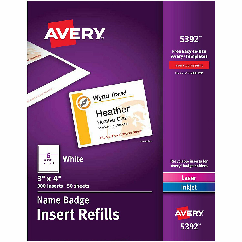 Avery Laser/Inkjet Badge Insert Refills (AVE5392)