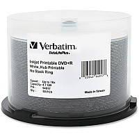 Verbatim DVD+R 4.7GB 16X DataLifePlus White Inkjet Printable, Hub Printable - 50pk Spindle (94917)